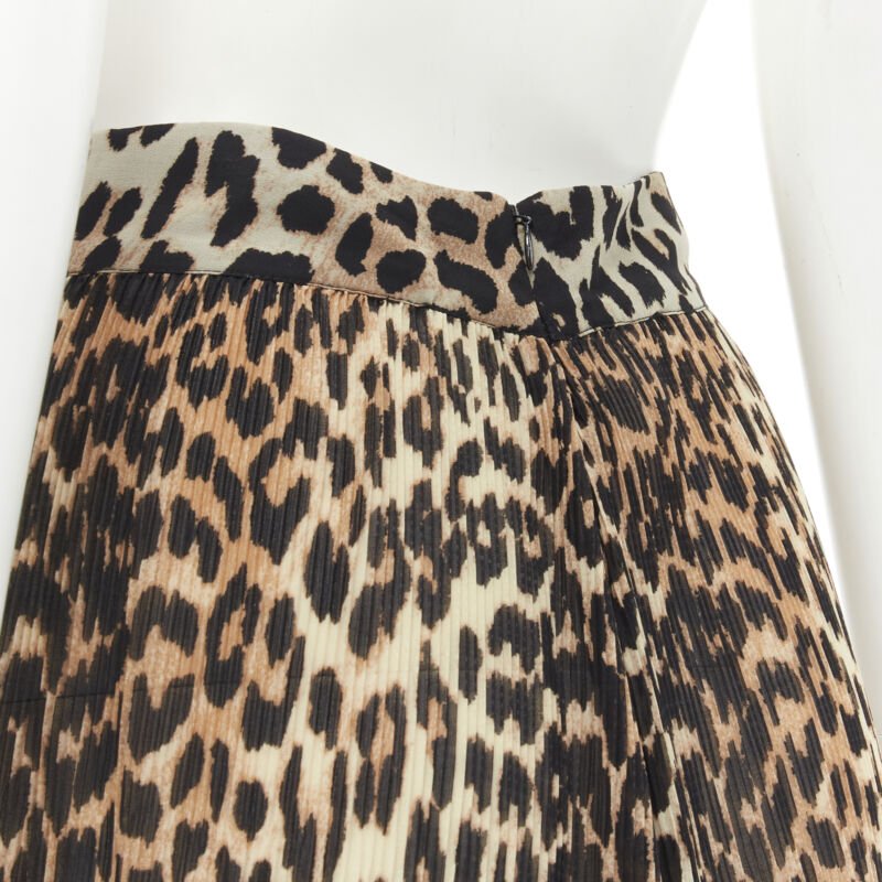 GANNI brown leopard print pleated full length skirt FR34 XS