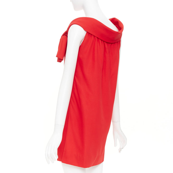 VALENTINO red virgin wool silk asymmetric bow collar shift mini dress US6 S