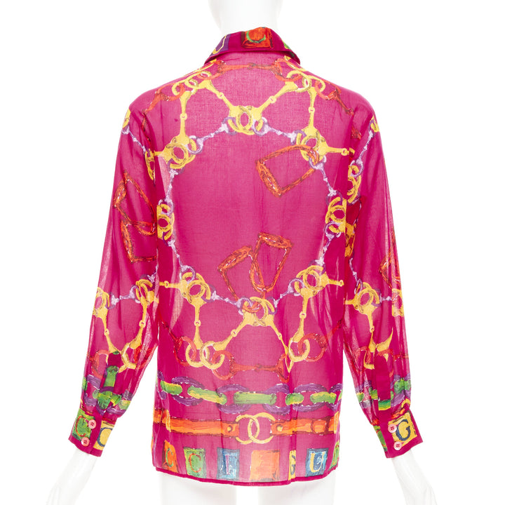 rare GUCCI Tom Ford 1996 Vintage pink gold GG chain belt cotton shirt IT38 XS
