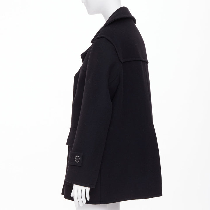 GUCCI 2024 Runway G gold button black batavia wool double breasted coat IT40 S