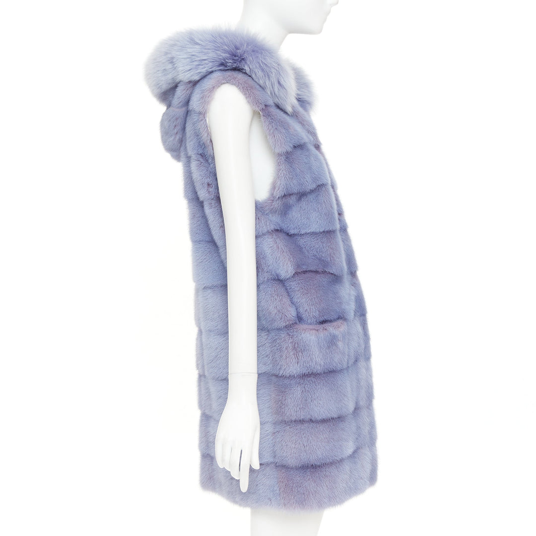 SIMONETTA RAVIZZA blue purple ombre  mink fur hooded vest coat IT42 M