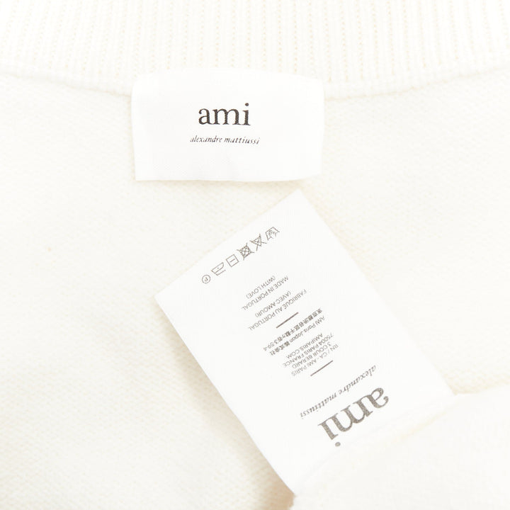 AMI De Coeur cream virgin wool heart logo buttoned cardigan XL