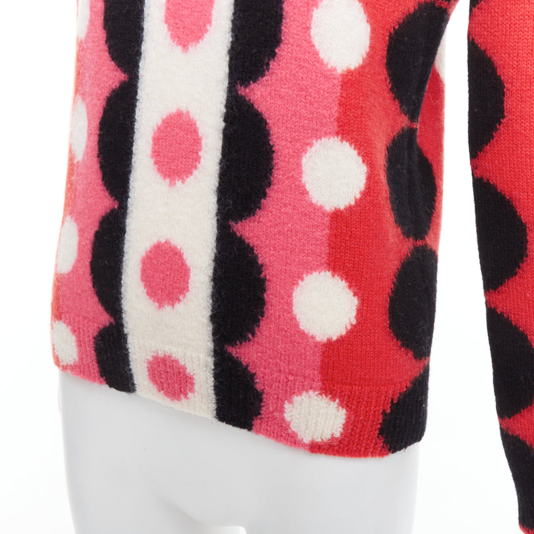 VALENTINO 2014 Runway  100% virgin wool pink red scallop graphic sweater XS