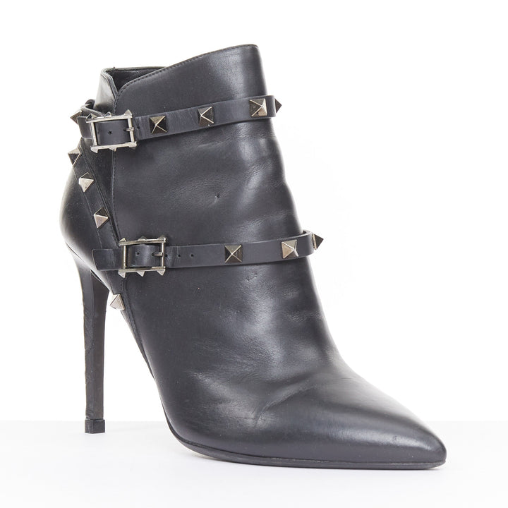 VALENTINO 2017 Rockstud leather caged wrap buckle stiletto ankle boots EU37.5