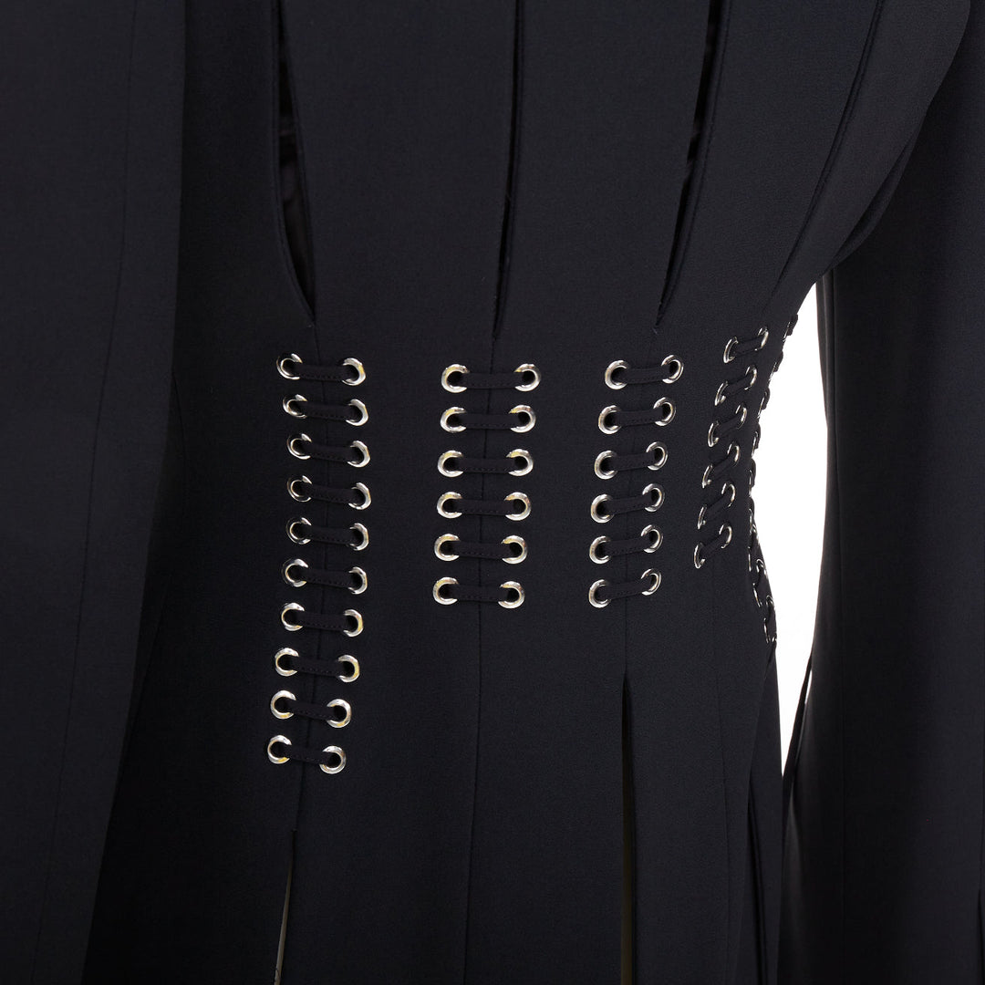 ALEXANDER MCQUEEN 2018 black eyelet lacing detail fitted blazer IT38 XS