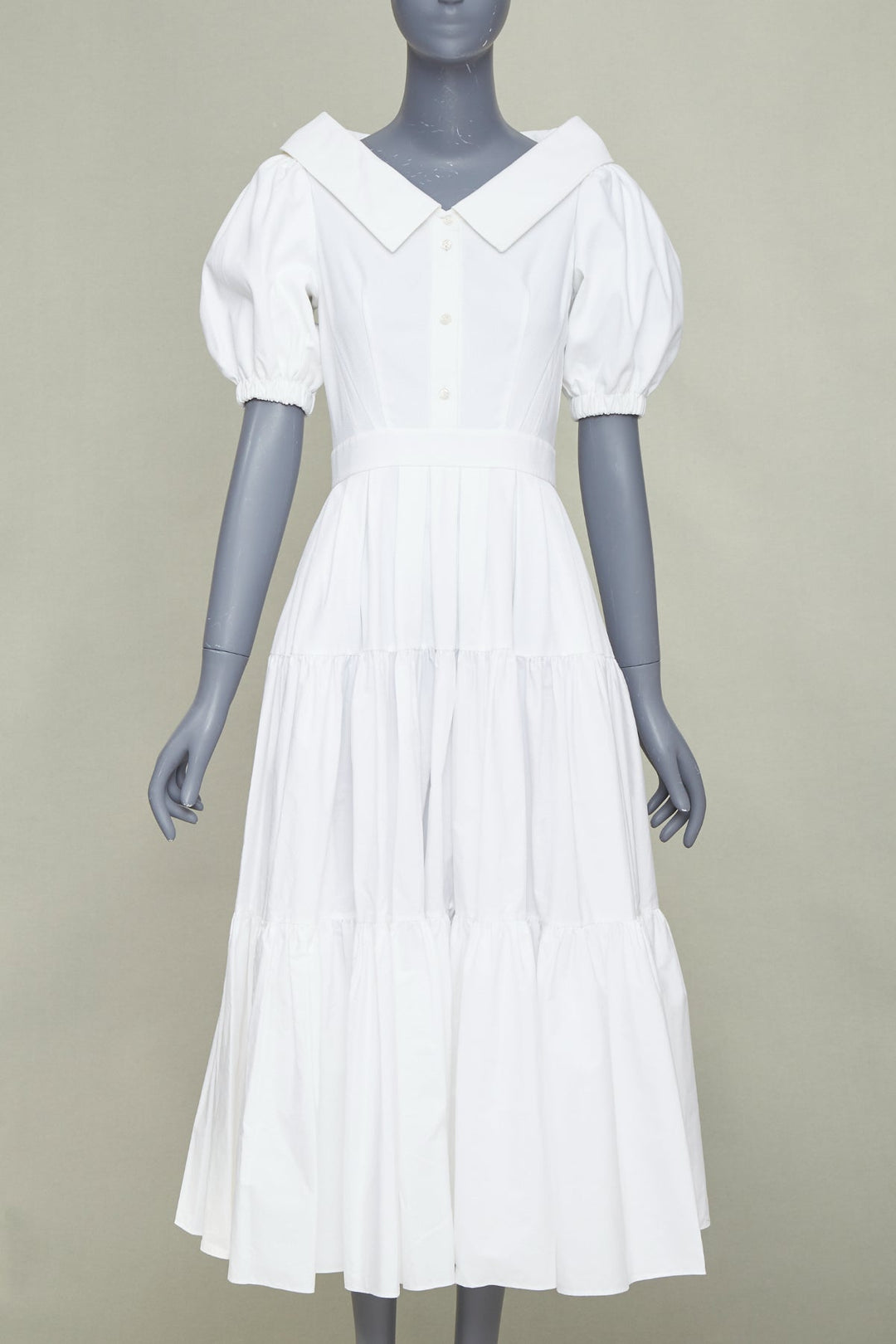 ALEXANDER MCQUEEN white cotton puff sleeves exaggerated collared dress IT40 S