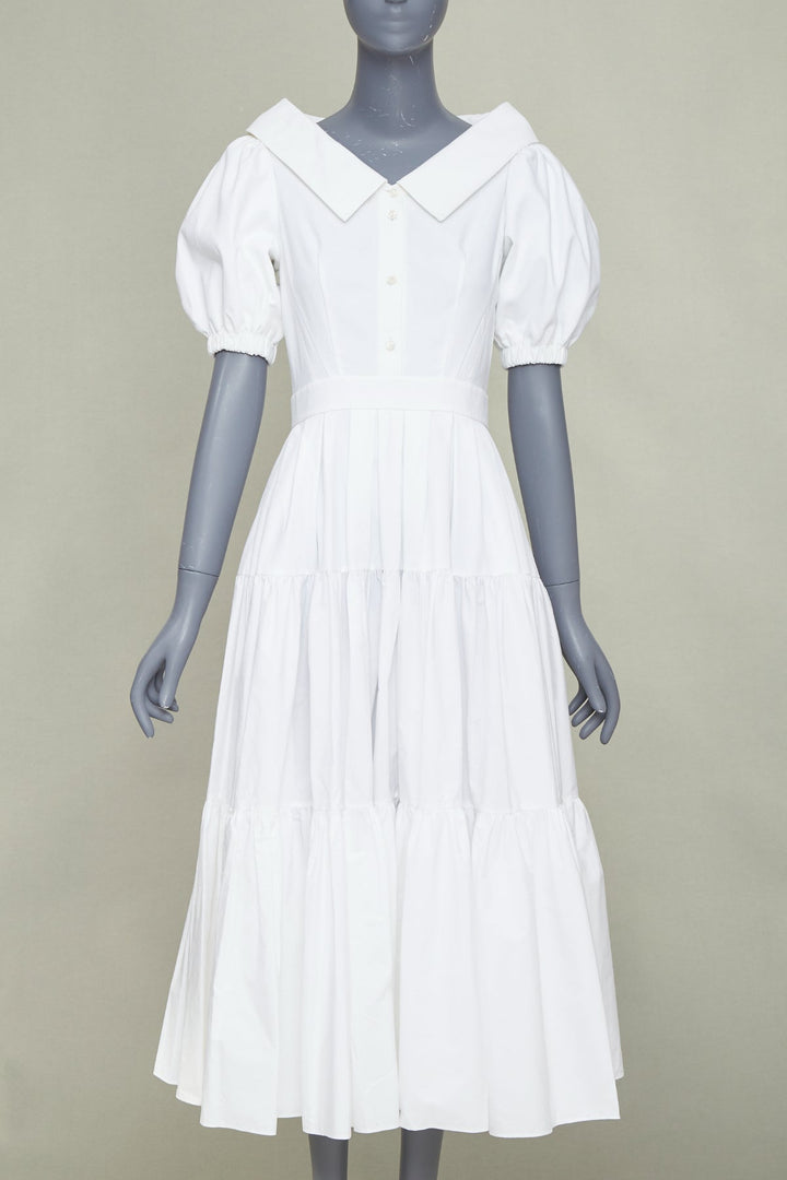 ALEXANDER MCQUEEN white cotton puff sleeves exaggerated collared dress IT40 S