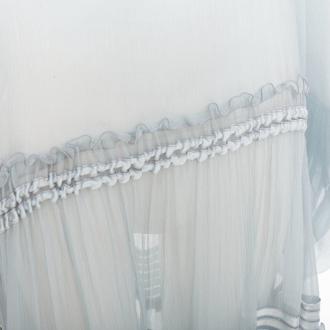 CHLOE 2016 Runway sky blue silk mousselin sheer ruffle drawstring dress FR34 XS