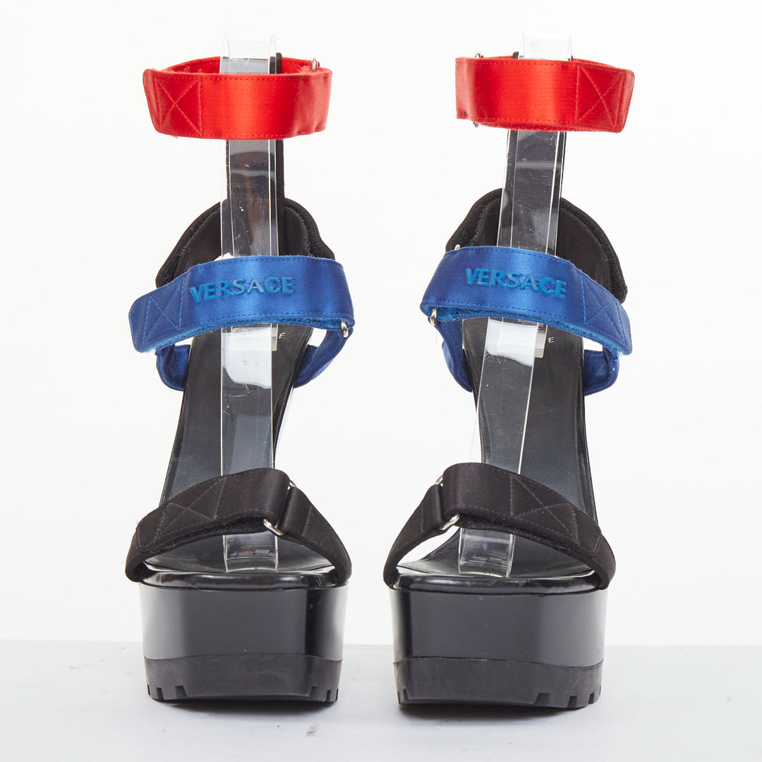 VERSACE 2016 Runway technical satin block heel lug platform sandals EU37 US7