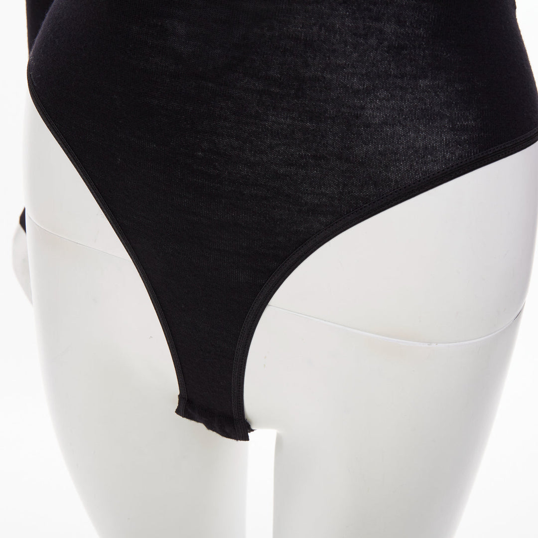 ALAIA Amalie long sleeve semi sheer black virgin wool bodystocking FR36 S