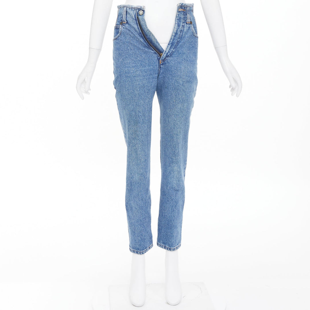 FIORUCCI Vintage washed blue panelled high waisted slim straight jeans 26" S