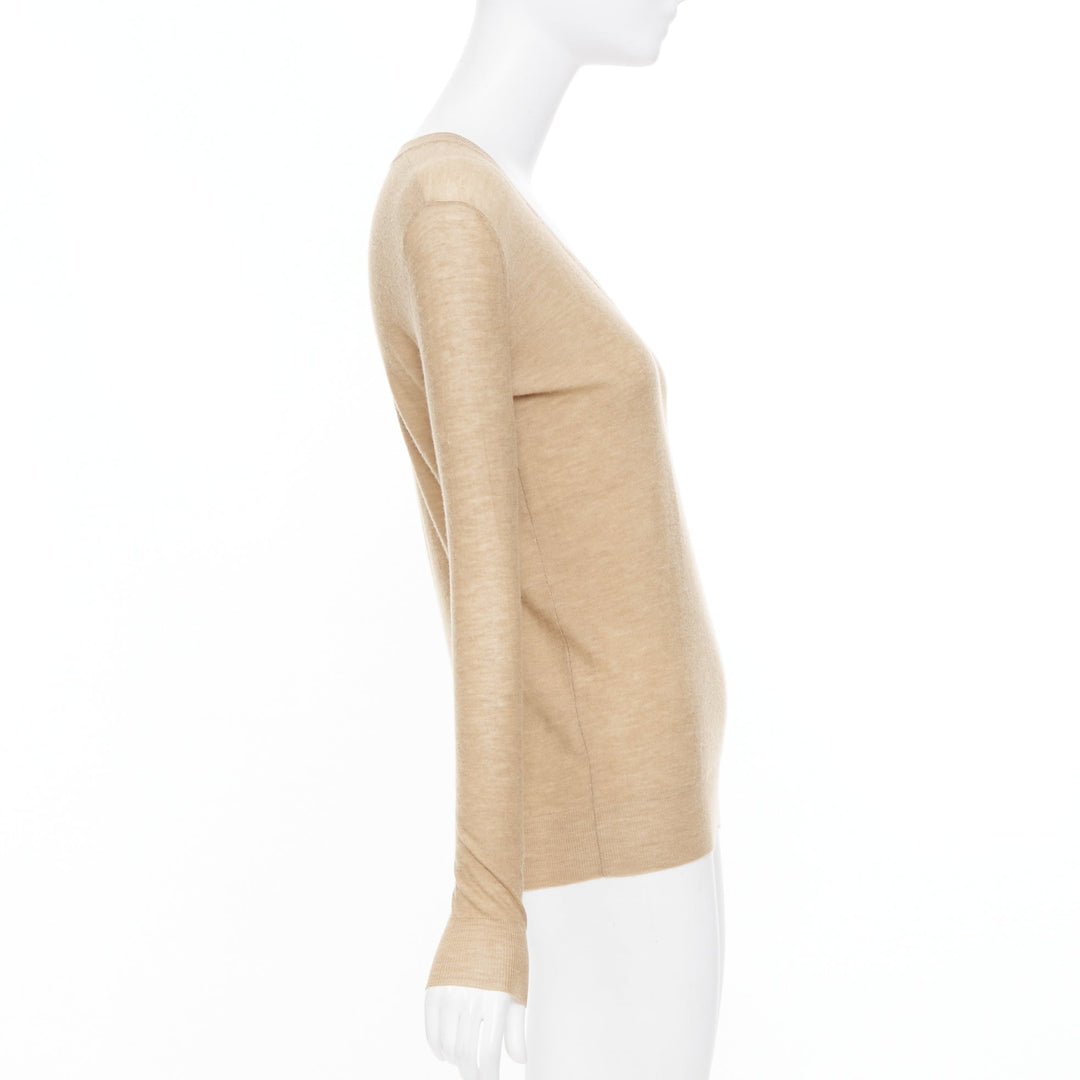 JOSEPH 100% cashmere tan brown fine knit V neck sweater XS
