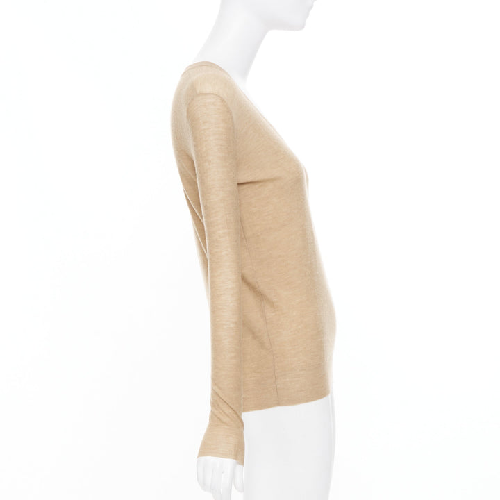 JOSEPH 100% cashmere tan brown fine knit V neck sweater XS