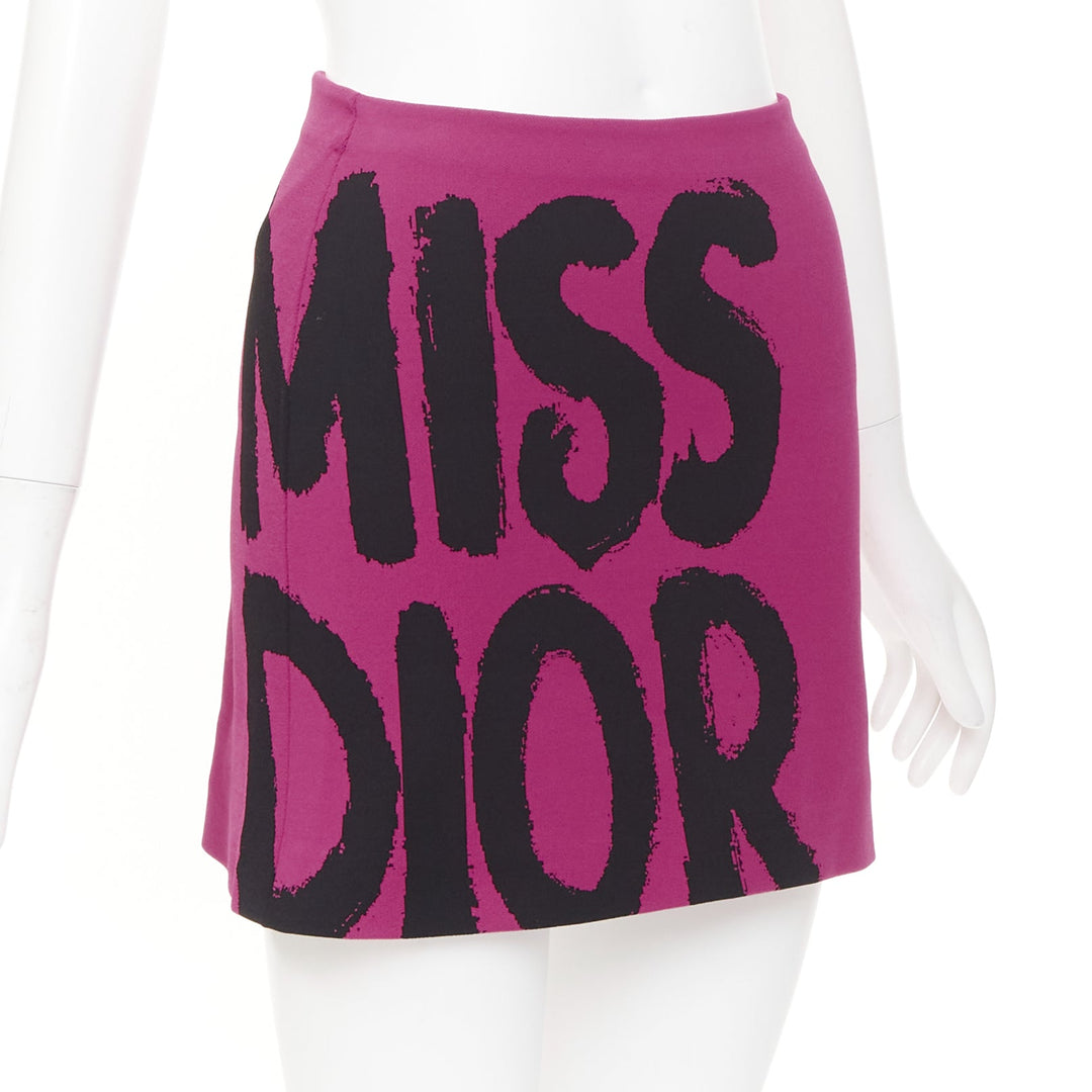 DIOR 2024 Miss Dior fuchsia pink black graffiti paint logo  mini skirt FR34 XS