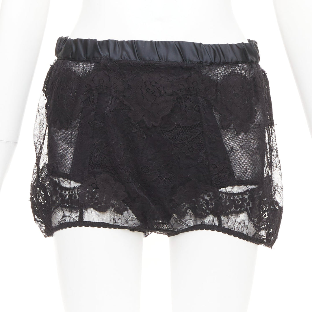 DOLCE GABBANA black floral lace overlay elastic silk bloomer shorts IT36 2XS
