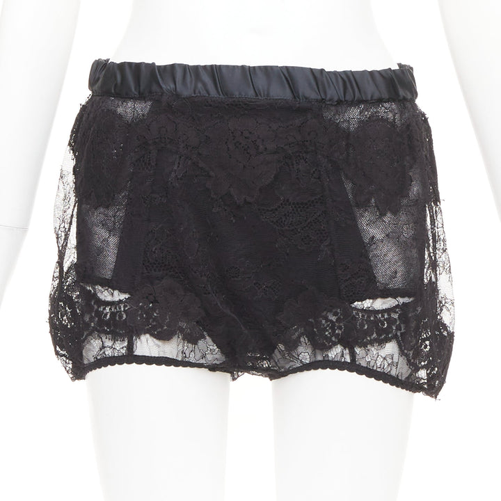 DOLCE GABBANA black floral lace overlay elastic silk bloomer shorts IT36 2XS