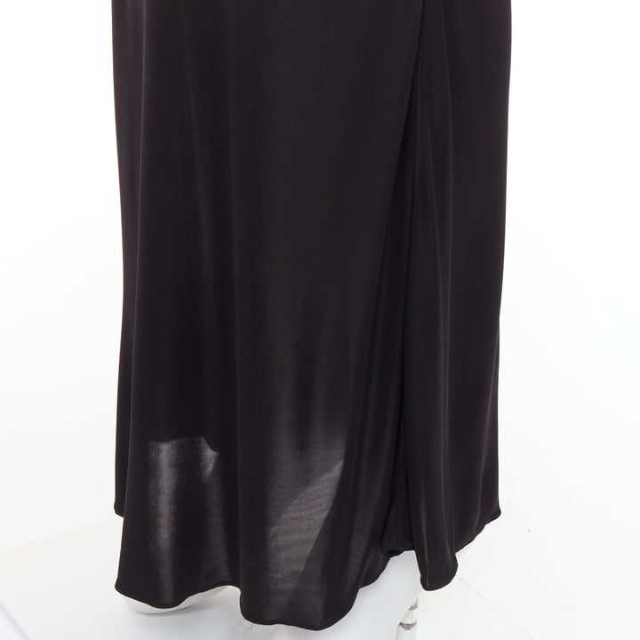 SAINT LAURENT 2023 black shiny viscose jersey ruched one sleeve  gown FR34 XS