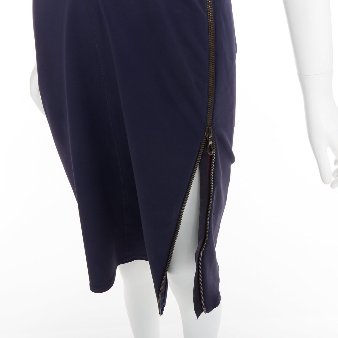 LANVIN 2011 Alber Elbaz navy drape V neck side zip side dolman dress FR40 L