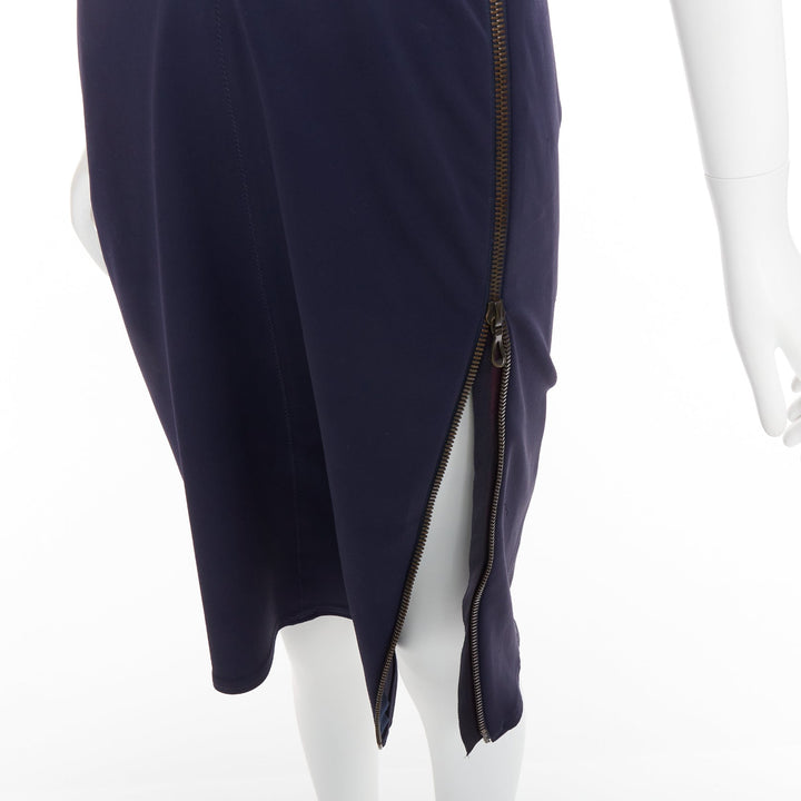 LANVIN 2011 Alber Elbaz navy drape V neck side zip side dolman dress FR40 L