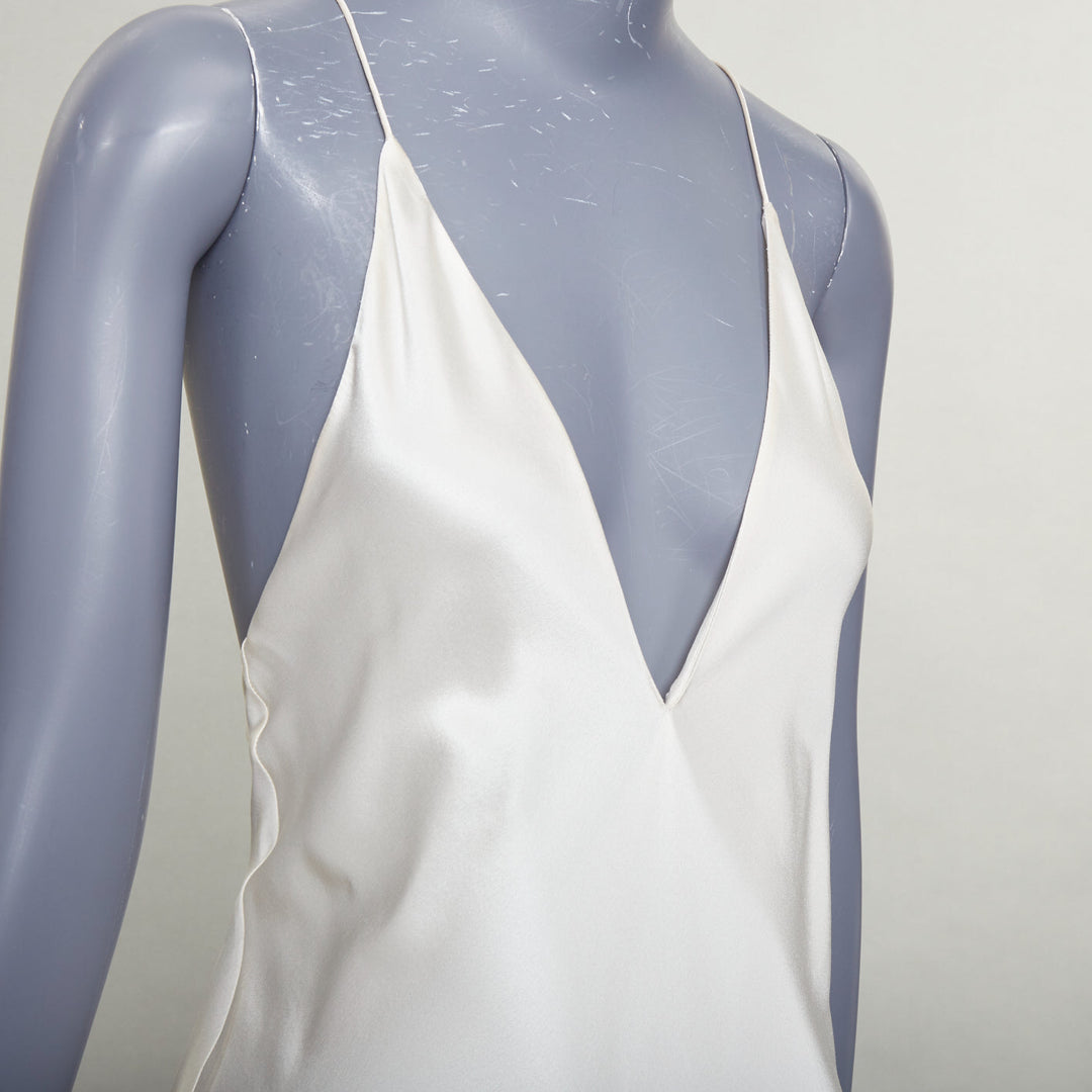 SAINT LAURENT 2022 Runway Bridal ivory silk satin plunge bias cut gown FR42 XL