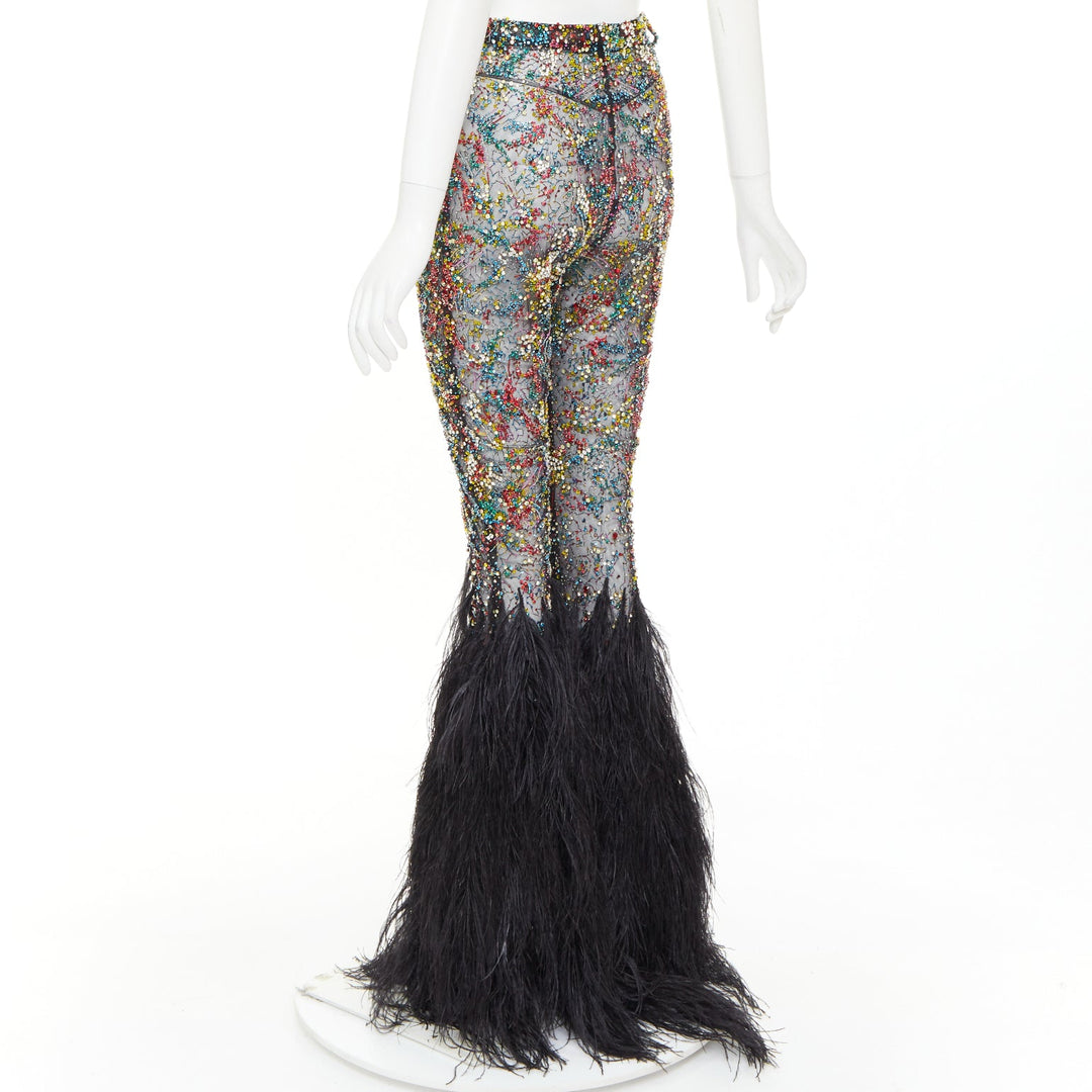 rare ALEXANDRE VAUTHIER COUTURE SS2021 Runway Lesage crystal feather flare pant