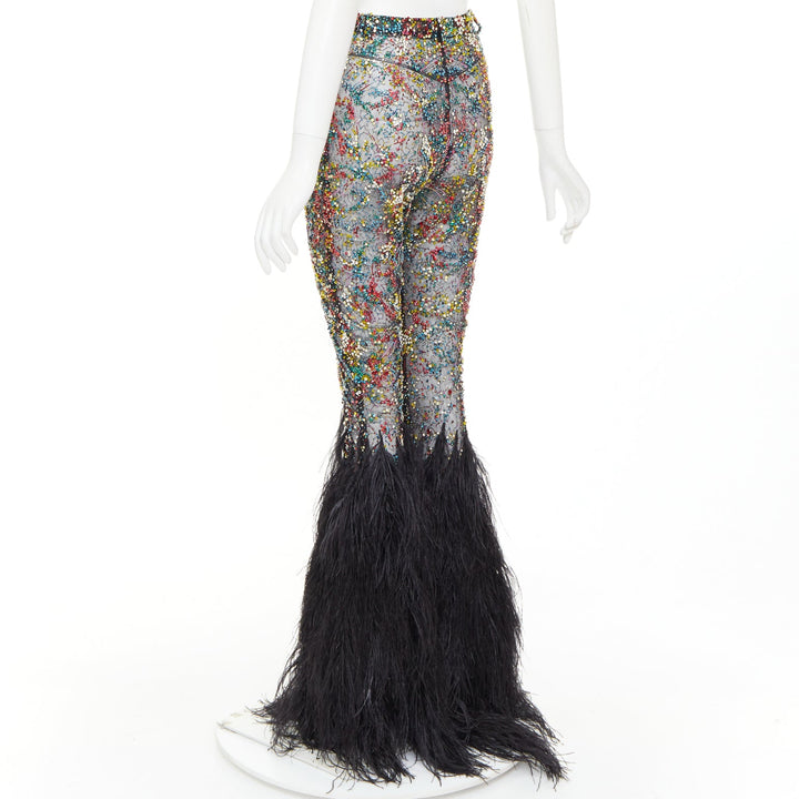 rare ALEXANDRE VAUTHIER COUTURE SS2021 Runway Lesage crystal feather flare pant