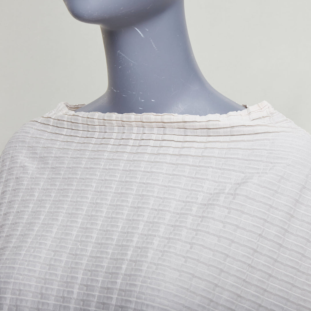 ISSEY MIYAKE Pleats Please steel grey crinkled batwing bateau  top JP3 L