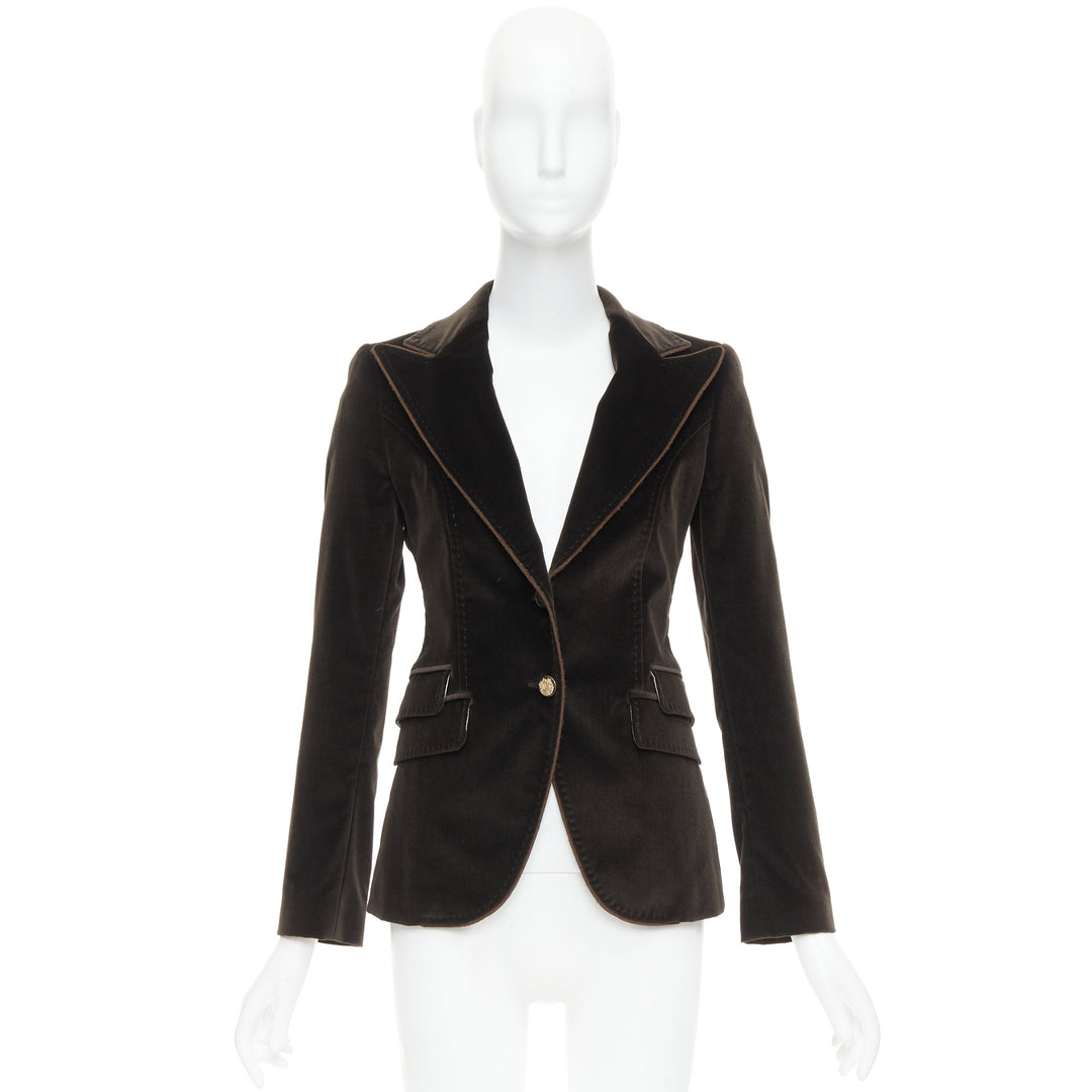 DOLCE GABBANA dark brown velvet rope pip peak lapel Le Smoking blazer IT38 XS