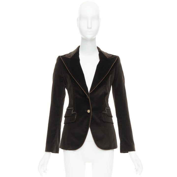 DOLCE GABBANA dark brown velvet rope pip peak lapel Le Smoking blazer IT38 XS