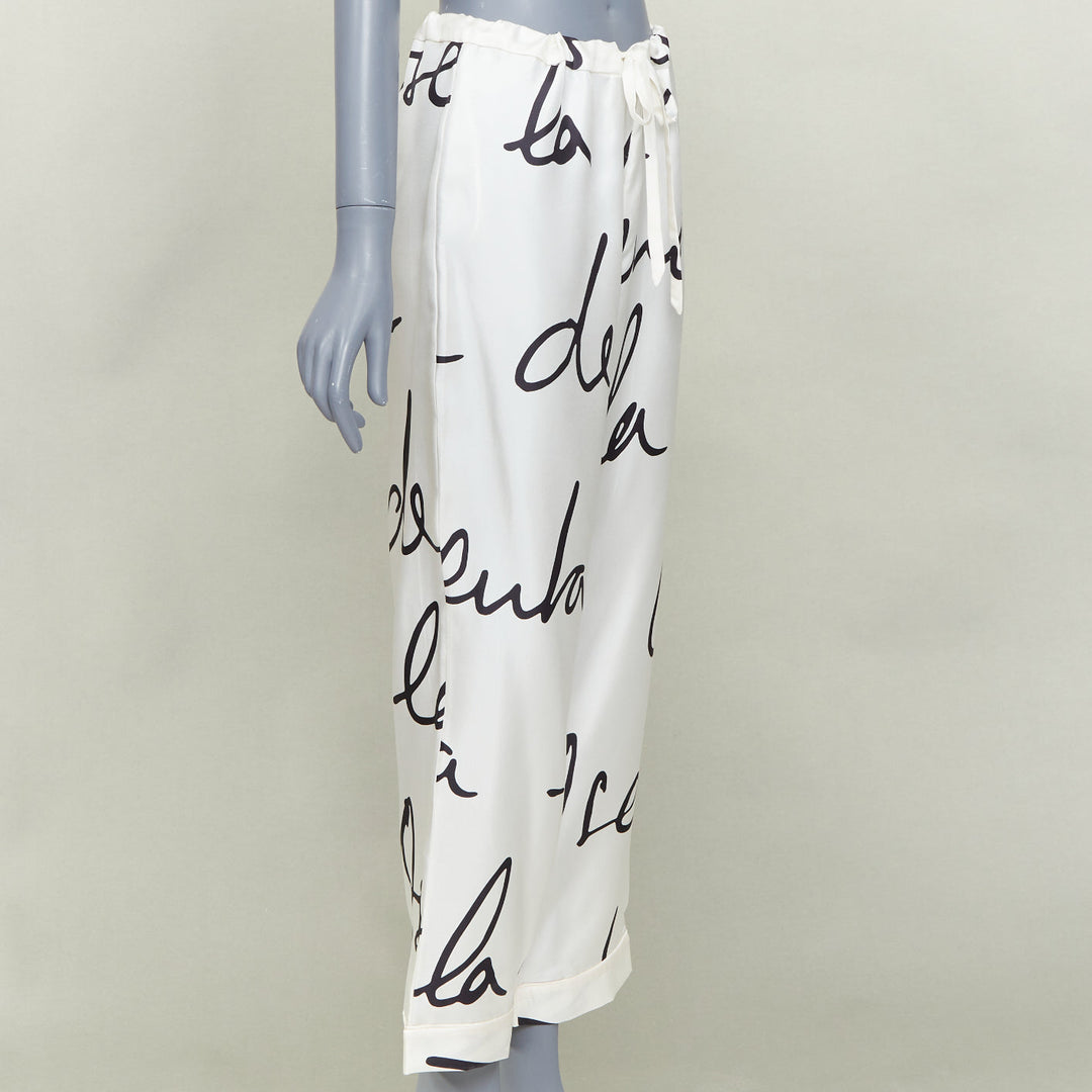 OSCAR DE LA RENTA 2021 100% silk white black graffiti tapered pants XS