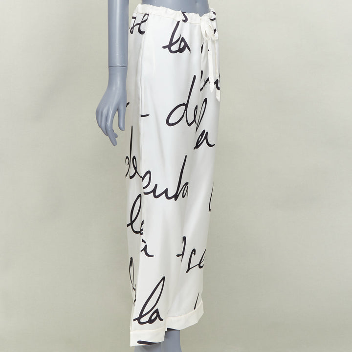 OSCAR DE LA RENTA 2021 100% silk white black graffiti tapered pants XS