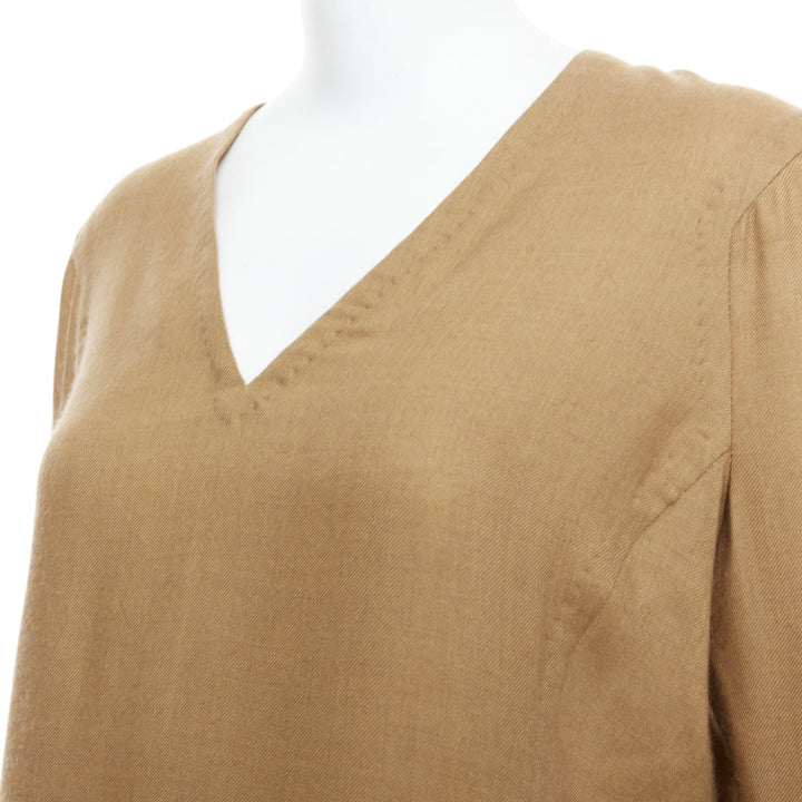 GIANFRANCO FERRE Vintage taupe cashmere silk v neck hand stitch tunic top IT42 M