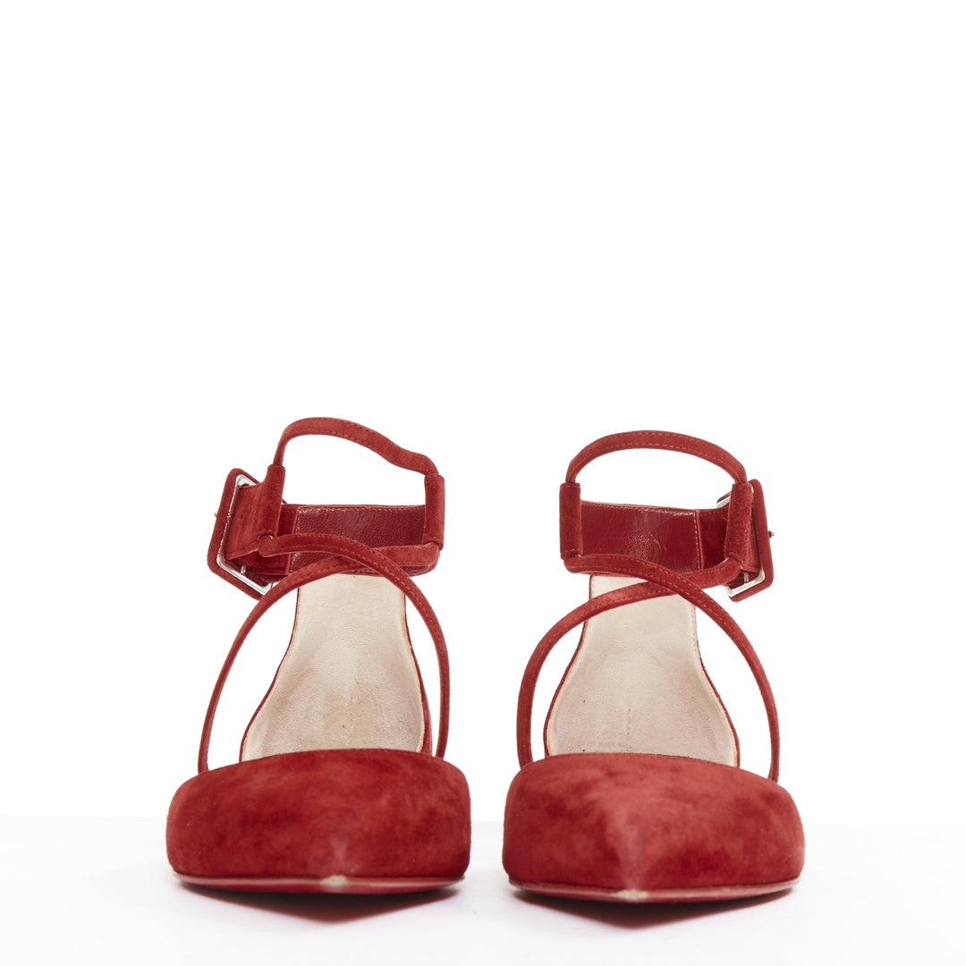 CHRISTIAN LOUBOUTIN Suzanna Flat Veau Velours Carmin red suede pointy flats EU