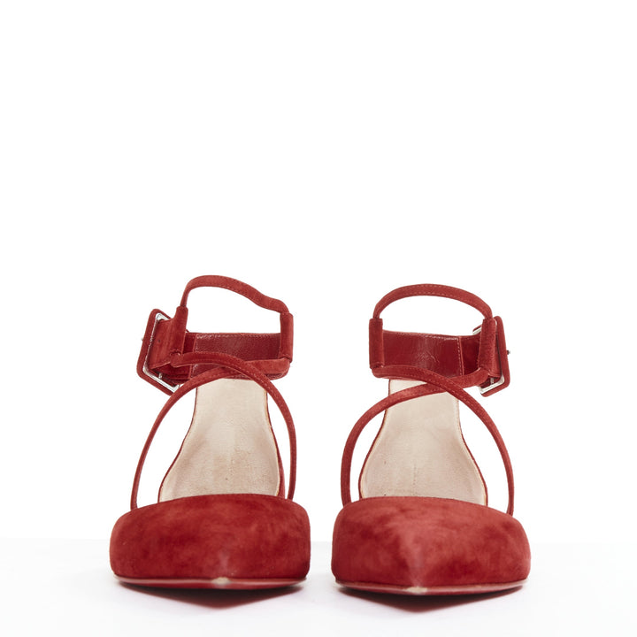 CHRISTIAN LOUBOUTIN Suzanna Flat Veau Velours Carmin red suede pointy flats EU