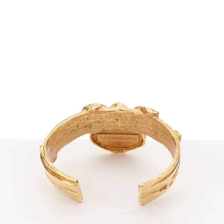 YVES SAINT LAURENT 2011 Arty cobalt blue stone gold textured bracelet bangle M