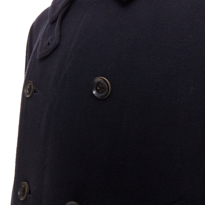 Y'S YOHJI YAMAMOTO black wool double breasted belted short peacoat jacket JP3 L