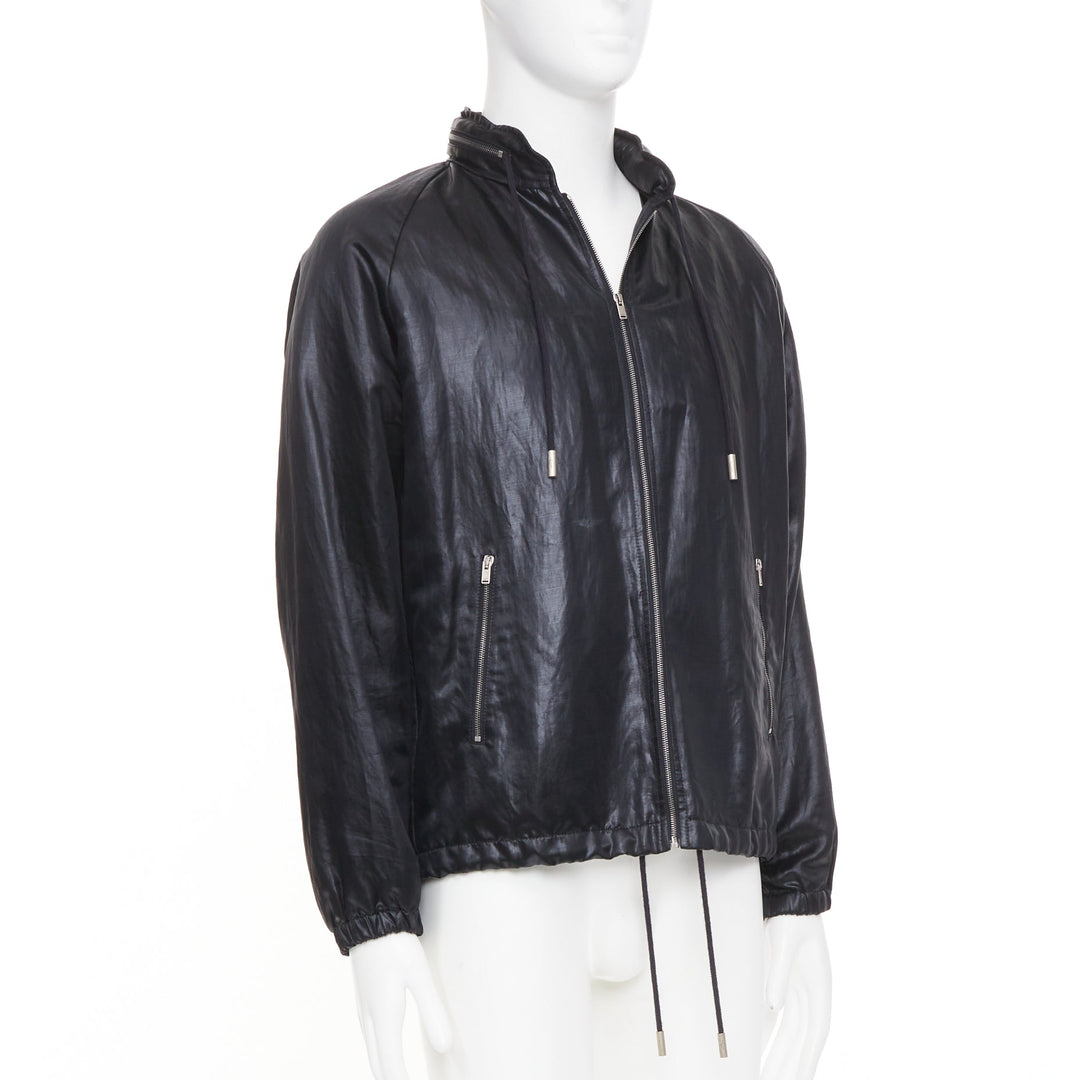 SAINT LAURENT 2018 crinkled coated drawstring zip up blouson jacket FR 46 S
