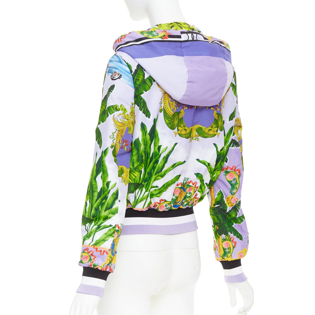 VERSACE 2018 Garden print Reversible lilac tropical print nylon jacket IT40 S