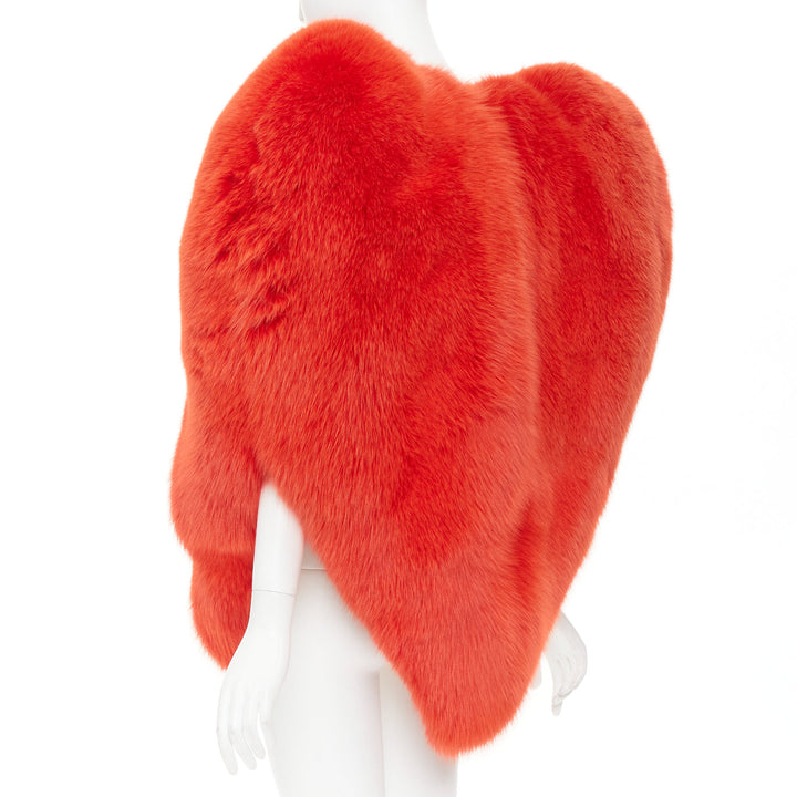rare SAINT LAURENT 2016 Runway red fox fur heart shaped cape coat Rihanna