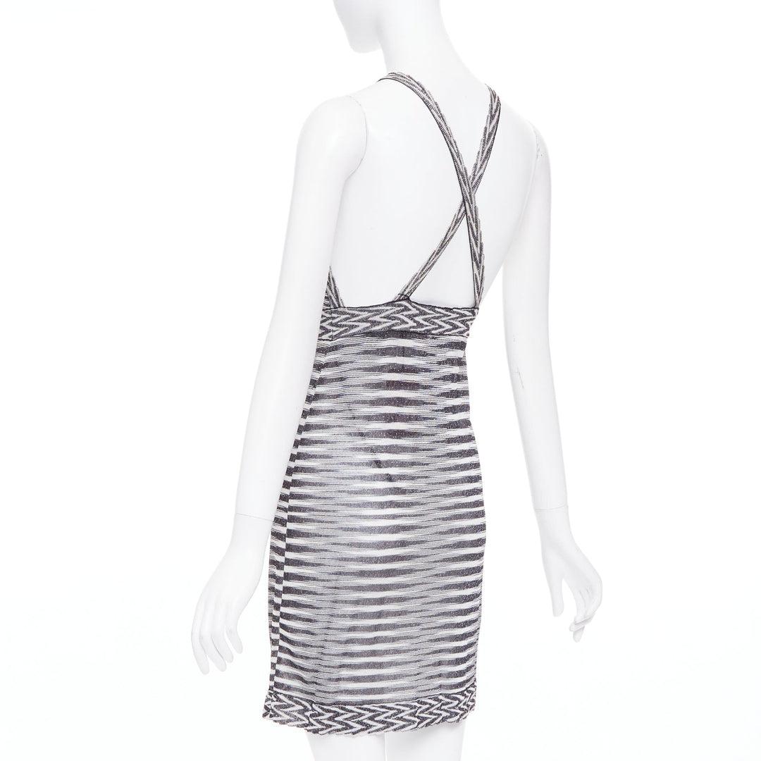MISSONI Armonia black metallic grey striped jersey lurex knit dress IT38 XS