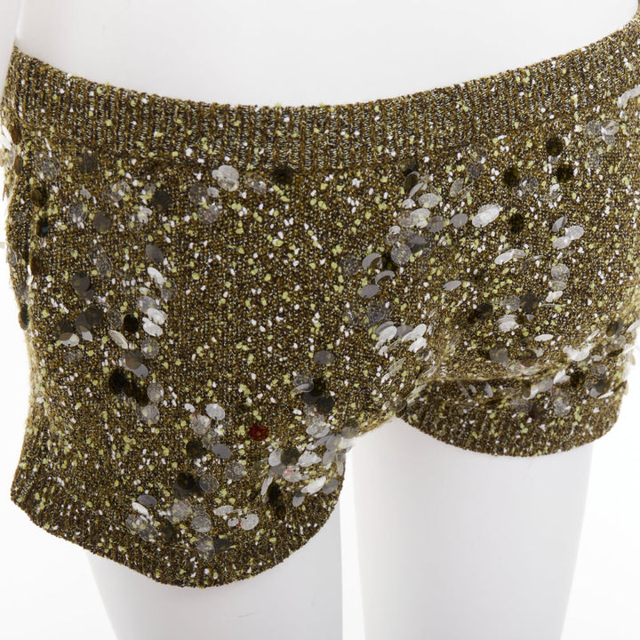 GUCCI De Sarto 2024 green sequin paillette boucle knitted mini shorts S