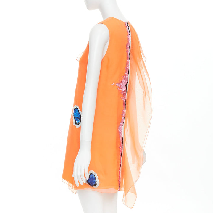 CHRISTIAN DIOR Raf Simons 2013 Runway orange sequin ruffle dress FR38 M