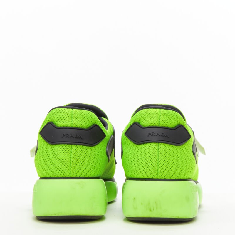 PRADA Cloudbust neon fluorescent green mesh logo strap low top sneakers EU35.5