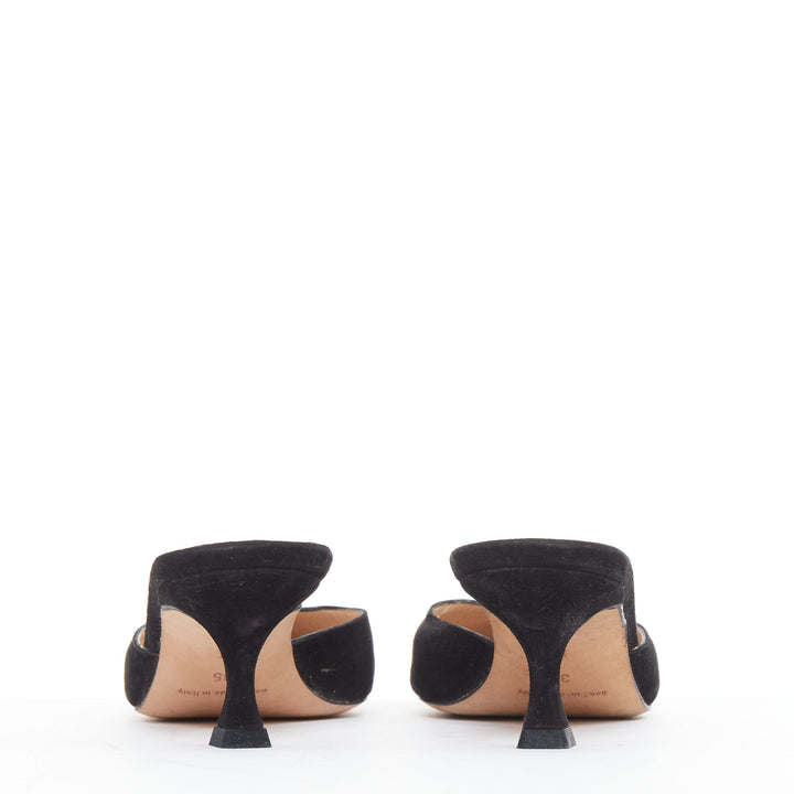MANOLO BLAHNIK black suede leather pointy kitten spool low mules EU36
