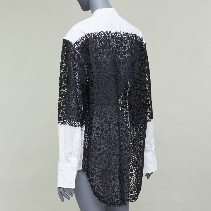 JW ANDERSON black white cotton floral lace insert dress shirt UK8 S