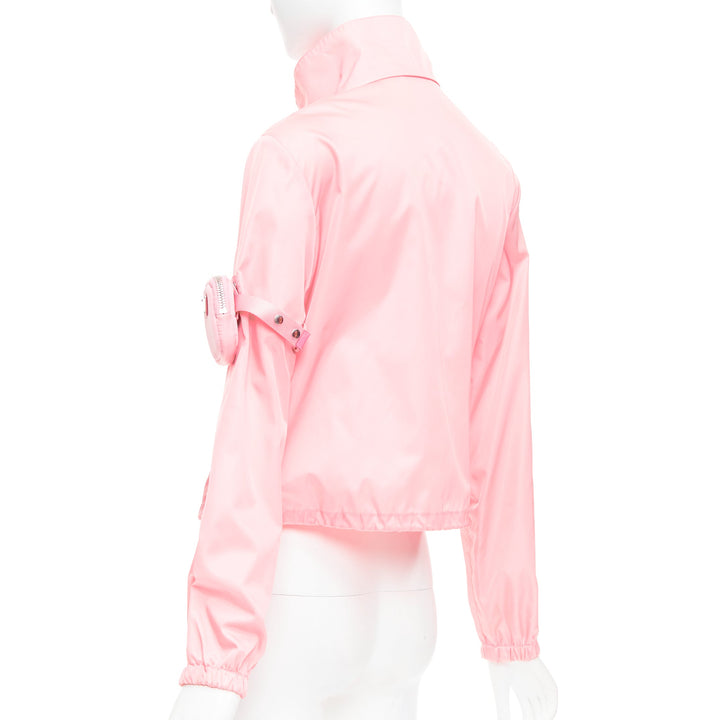 PRADA 2020 Re-Nylon pink nylon logo triangle pouch crop anorak IT38 XS