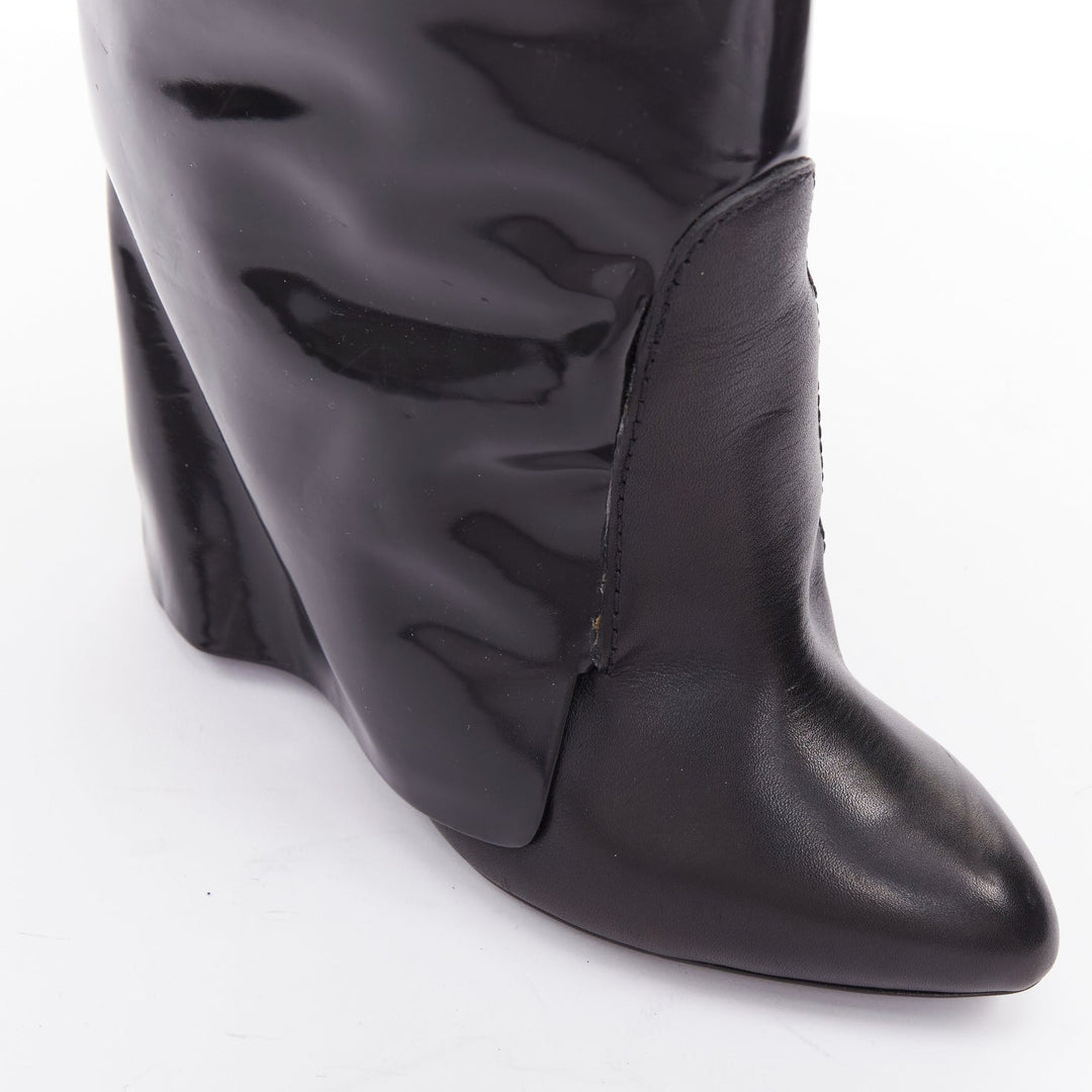 GIVENCHY 2012 Runway Shark Lock  black polished leather foldover boots EU40