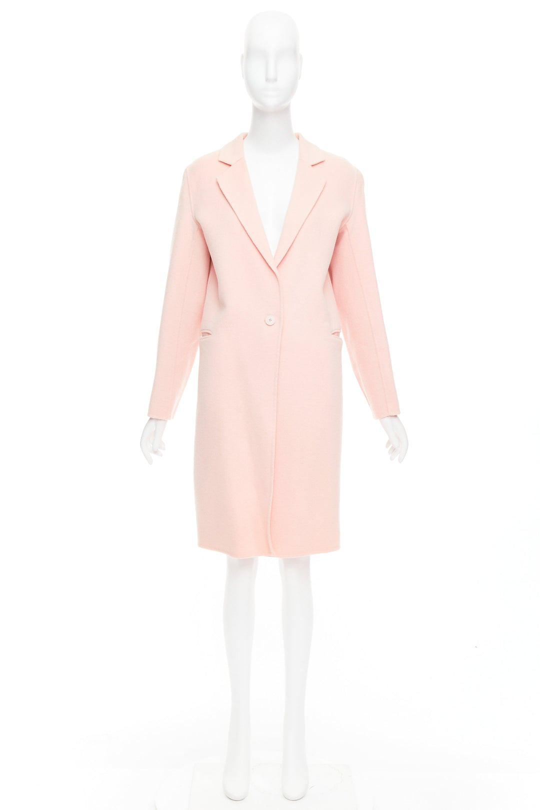 SANDRO pink wool blend notced collar single button long coat FR36 S