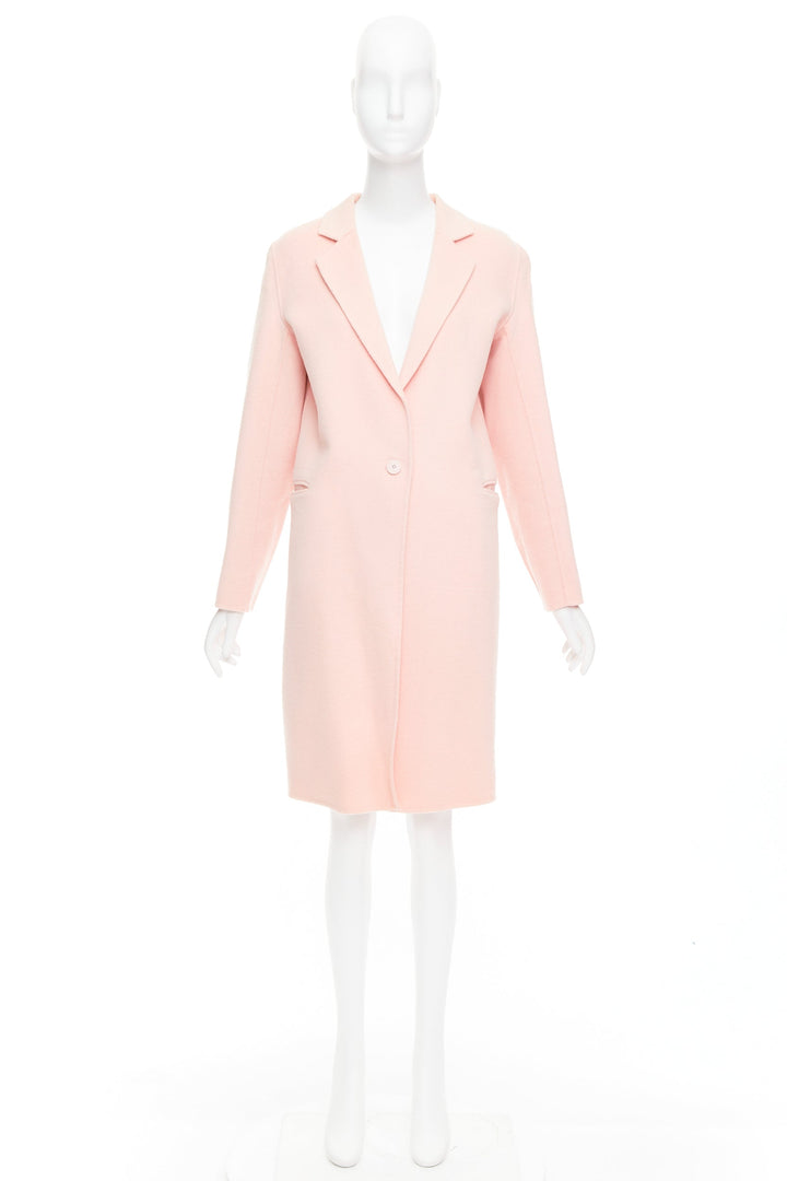 SANDRO pink wool blend notced collar single button long coat FR36 S