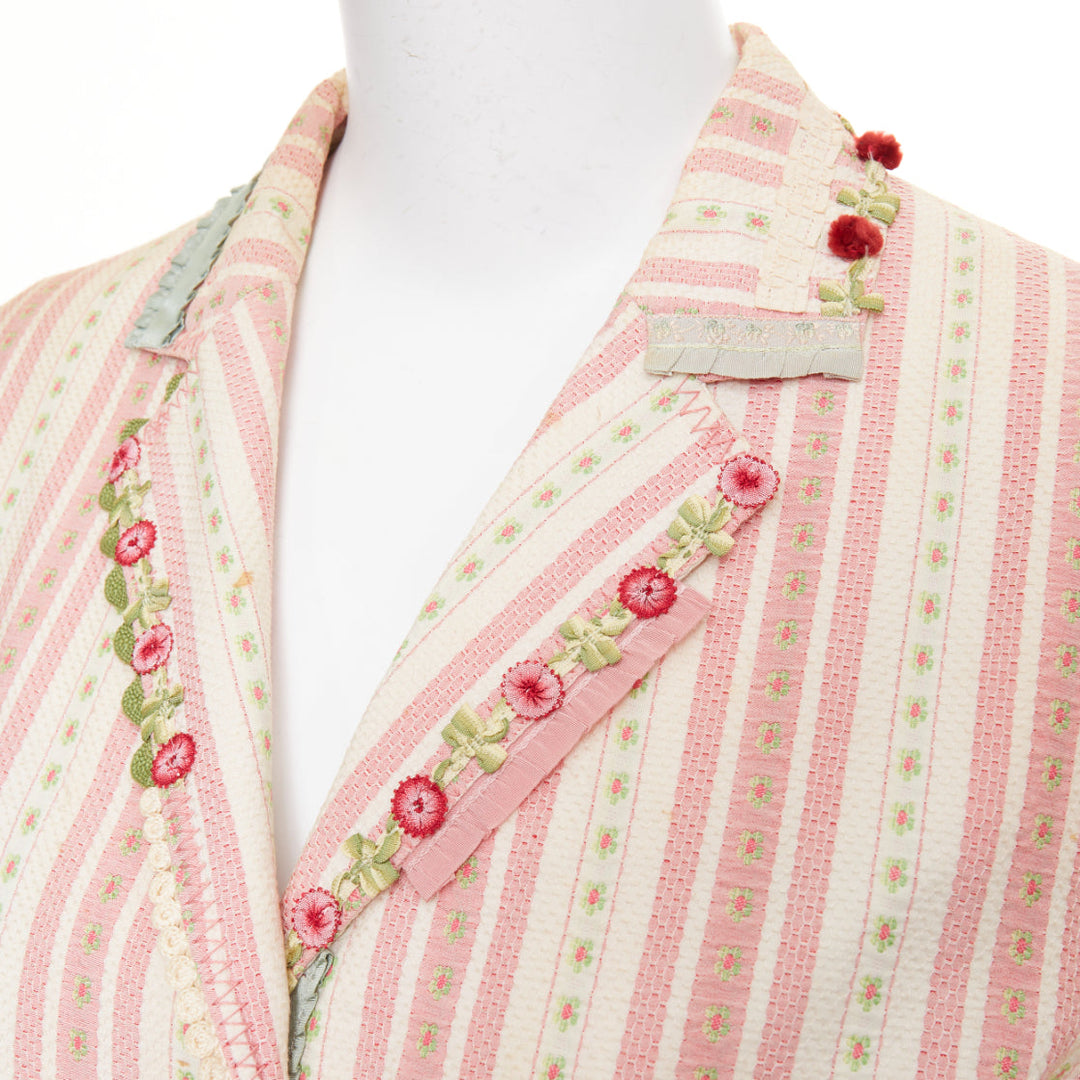 MOSCHINO Cheap and Chic pink beige striped floral trim cotton long coat IT46 XL